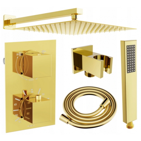 Mexen Cube DR02 вграден душ комплект с душ пита 25 см, златно - 77502DR0225-50