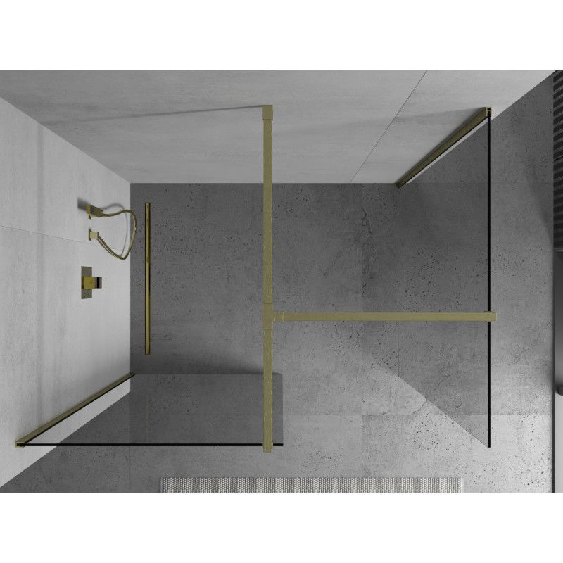 Mexen Kioto душова стена Walk-in 80 x 70 cm, прозрачна, златиста четка - 800-080-202-55-00-070