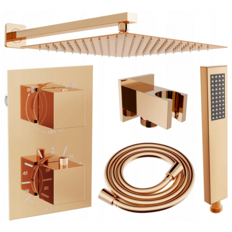 Mexen Cube DR02 подзяден душов комплект с душ глава 25 см, розово злато - 77502DR0225-60