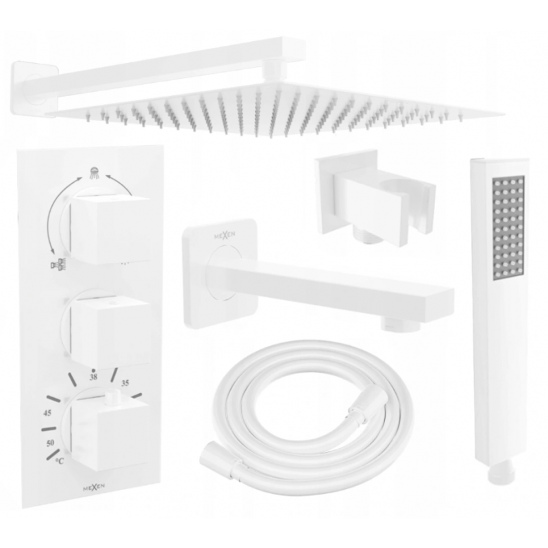 Mexen Cube DR02 вграден бял комплект за вана и душ с дъждовал 30 см - 77503DR0230-20