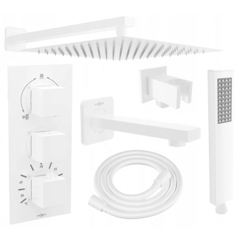 Mexen Cube DR02 комплект за вана-душ, вграден с душ-глава 25 см, бял - 77503DR0225-20
