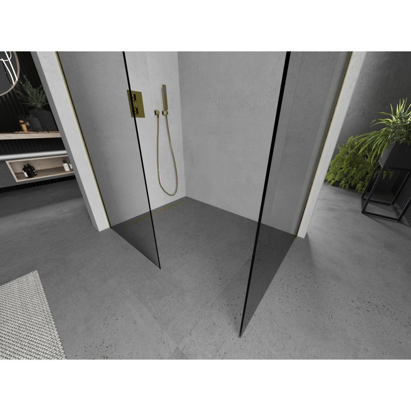 Mexen Kioto душ-преграда Walk-in 155 x 110 cm, прозрачна, златисто четкана - 800-155-202-55-00-110