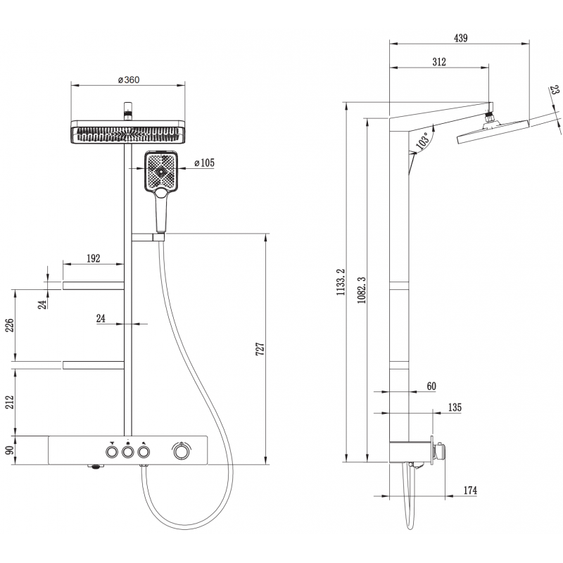 Mexen Saxx външен душ комплект с душ глава и батерия, бял - 78102-20