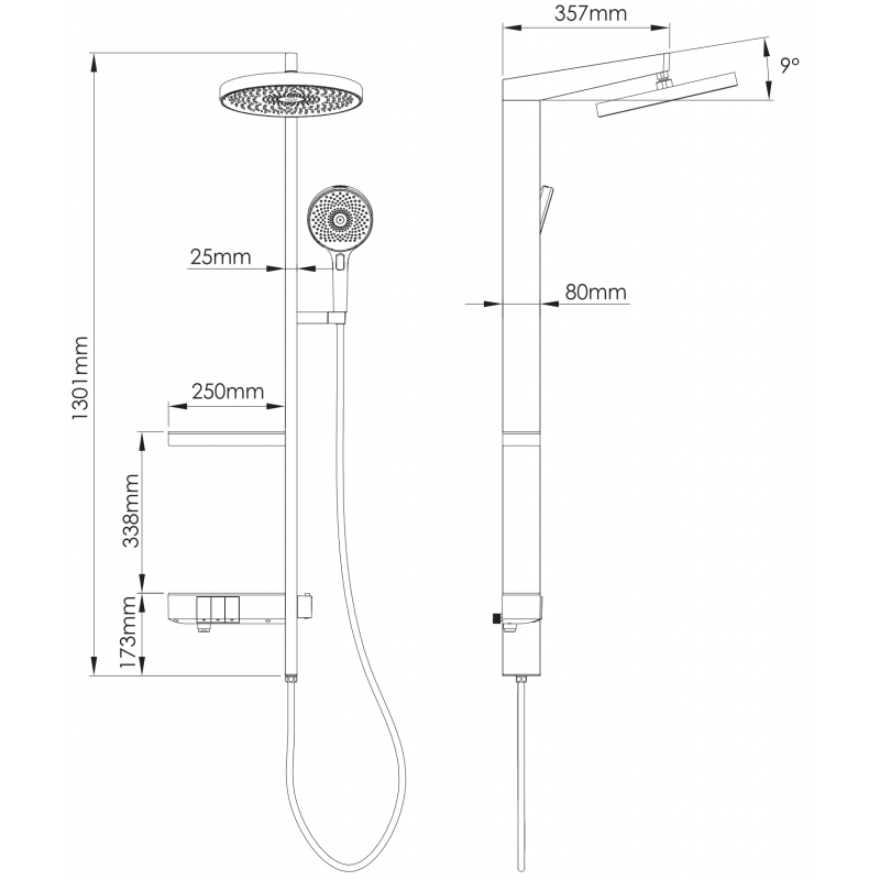 Mexen Dizzy комплект за душ за вграждане с дъждовалка и смесител, бял - 78104-20