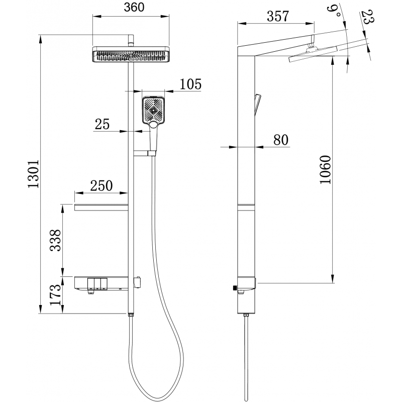 Mexen Roar външен душ комплект с душ глава и батерия, черен - 78105-70
