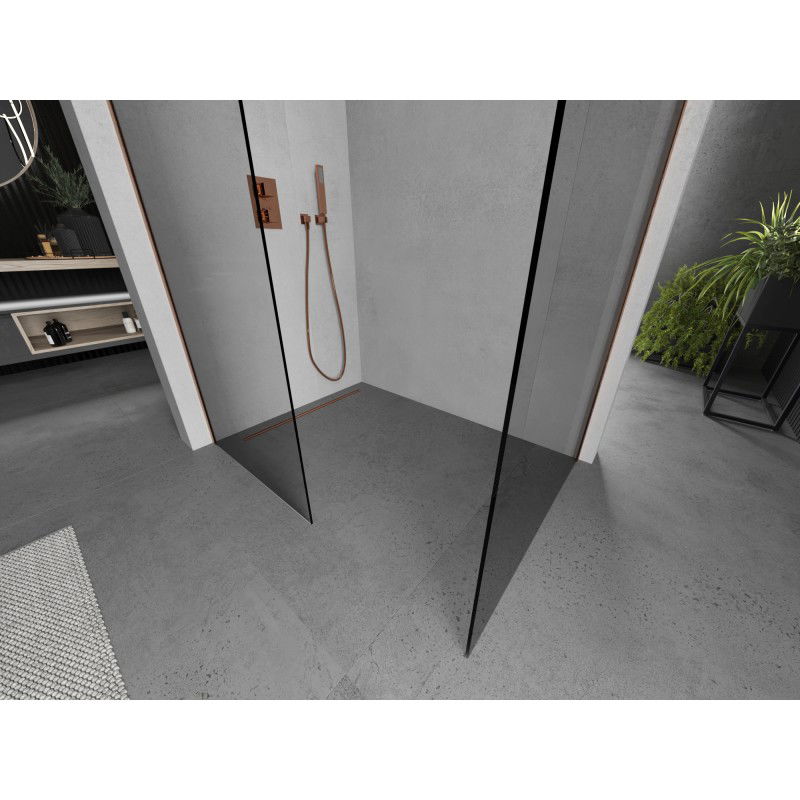 Mexen Kioto стена за душ Walk-in 115 x 100 cm, прозрачен, четкана мед - 800-115-202-65-00-100
