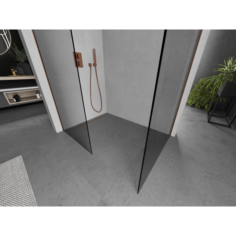 Mexen Kioto душен параван Walk-in 140 x 120 см, прозрачен, четкана мед - 800-140-202-65-00-120