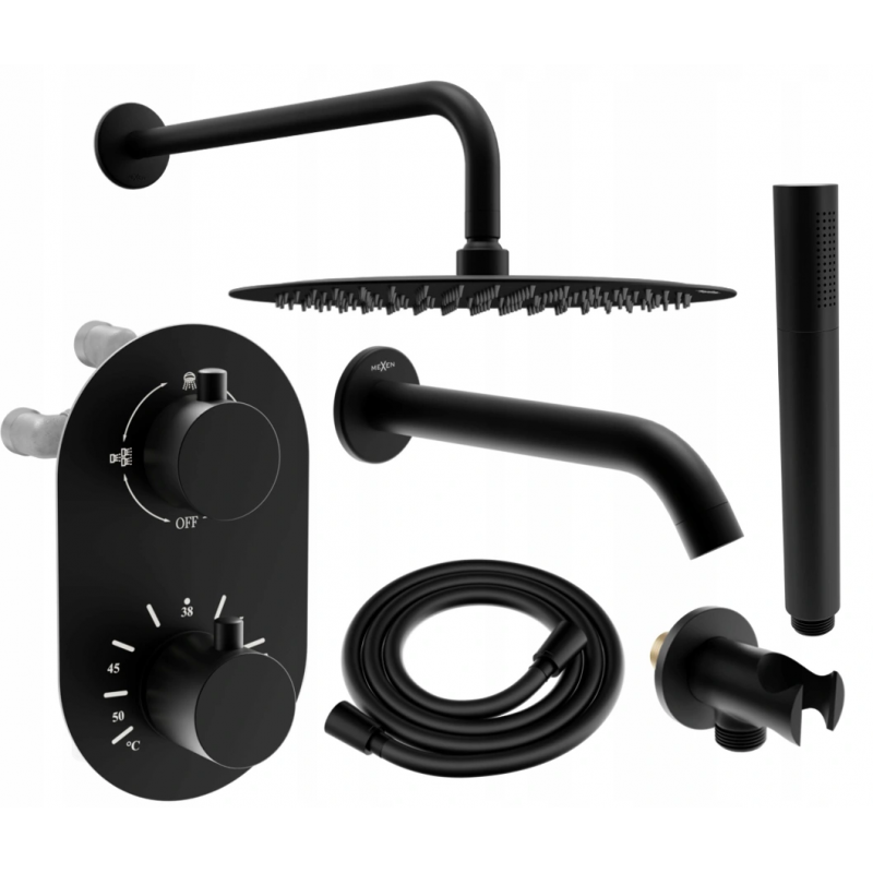Mexen Kai DR70 стенен комплект за вана и душ с душ глава 30 см, черен - 77602DR70301-70