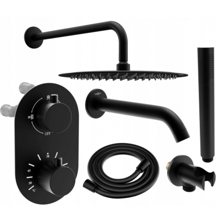 Mexen Kai DR70 стенен комплект за вана и душ с душ глава 30 см, черен - 77602DR70301-70