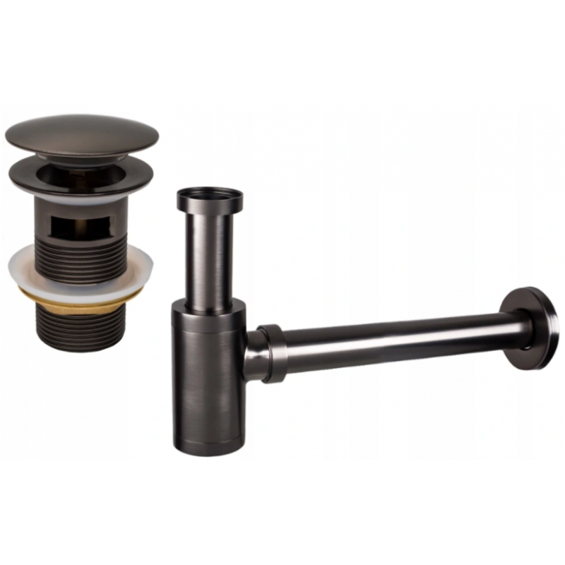 Mexen кръгъл полу-сифон за мивка с цокъл клик-клак, с преливник, графит -