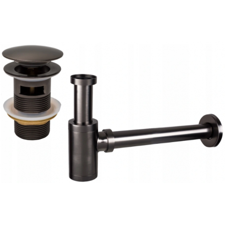 Mexen кръгъл полу-сифон за мивка с цокъл клик-клак, с преливник, графит -