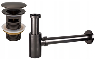 Mexen кръгъл полу-сифон за мивка с цокъл клик-клак, с преливник, графит -