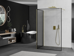 Mexen Kioto душ преграда Walk-in 90 x 90 см, черна рамка, златна - 800-090-212-50-70-090