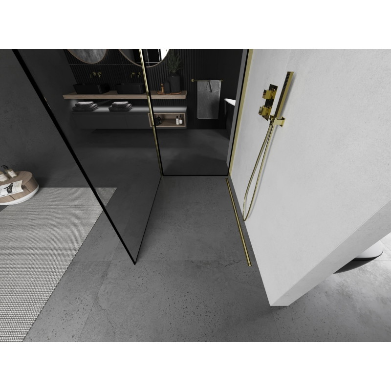 Mexen Kioto душ преграда Walk-in 90 x 90 см, черна рамка, златна - 800-090-212-50-70-090