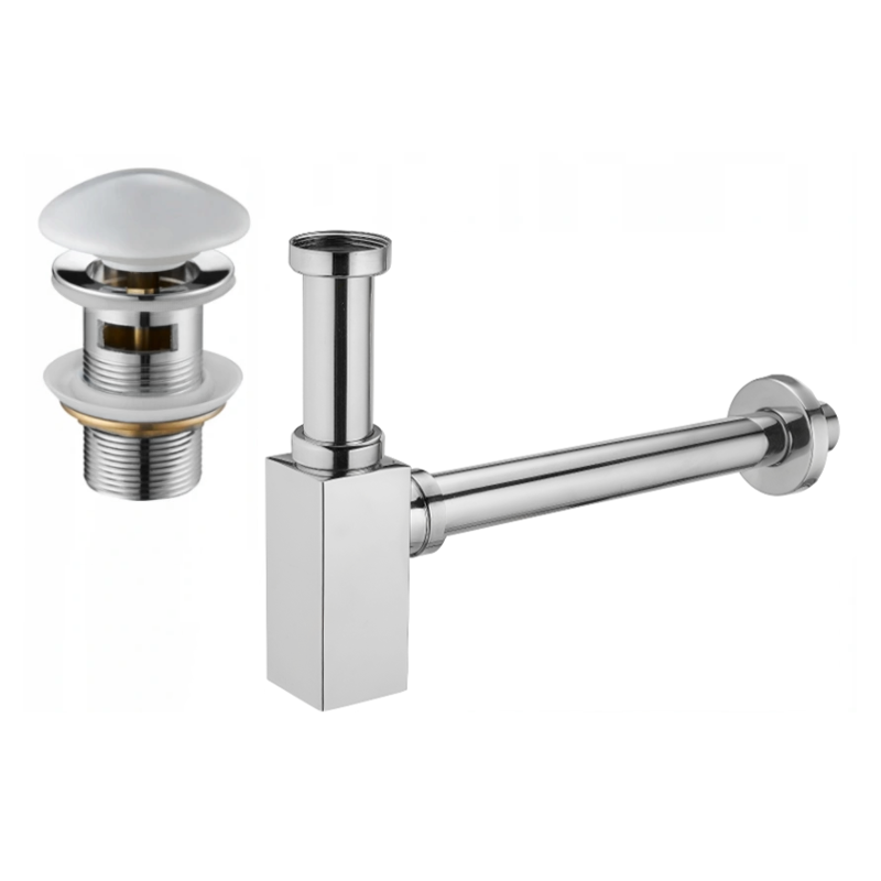 Mexen квадратен сифон за мивка с керамична тапа клик-клак, с преливник,