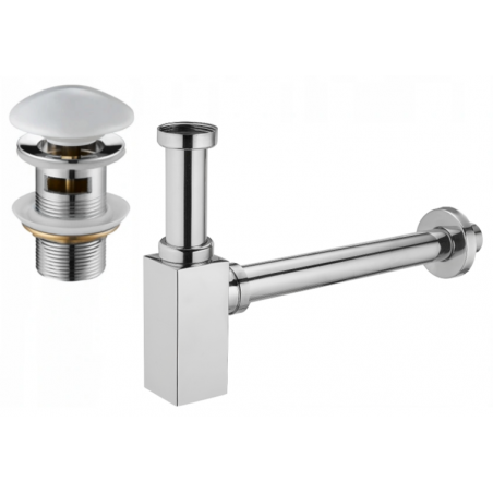 Mexen квадратен сифон за мивка с керамична тапа клик-клак, с преливник,