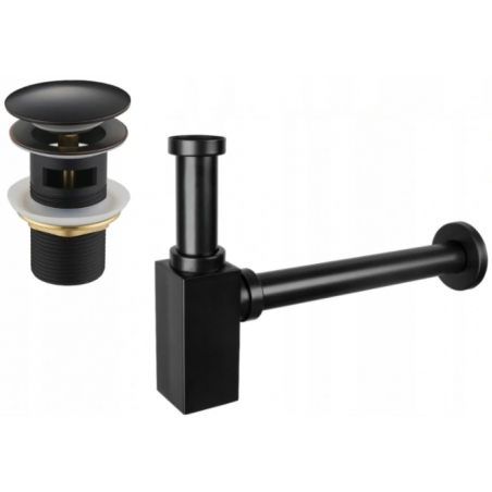 Mexen половин сифон за мивка, квадратен, с клик-клак патент, с преливник, антично черен - 7992060-79