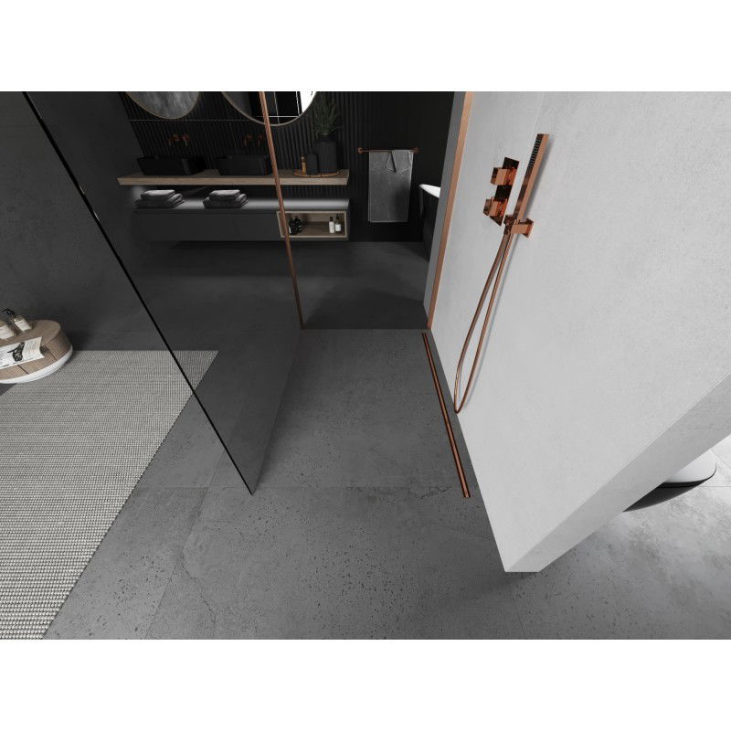 Mexen Kioto стена за душ Walk-in 120 x 85 cm, прозрачна, четкана мед - 800-120-212-65-00-085