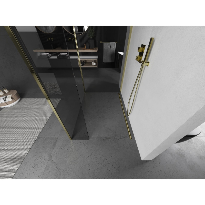 Mexen Kioto душ кабина Walk-in 100 x 70 x 30 cm, прозрачна, златна - 800-100-070-221-50-00-030