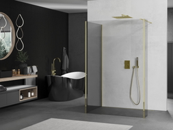 Mexen Kioto душ преграда Walk-in 140 x 90 x 40 см, прозрачен, златен - 800-140-090-221-50-00-040