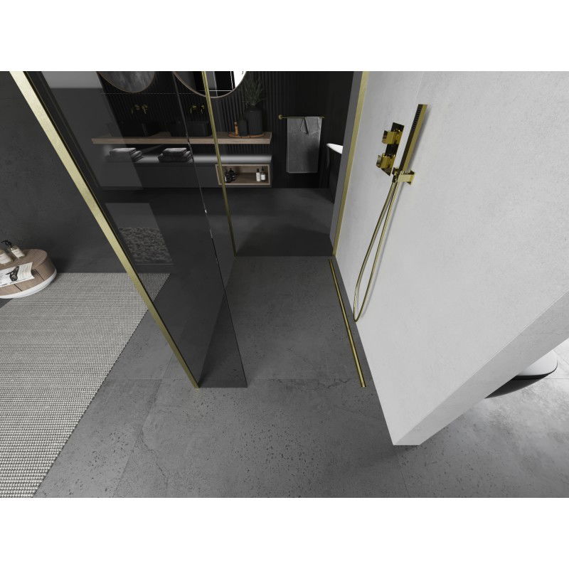 Mexen Kioto стена за душ Walk-in 120 x 85 x 40 cm, прозрачна, със златен мат - 800-120-085-221-55-00-040