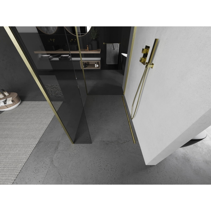 Mexen Kioto душ панел Walk-in 130 x 105 x 40 см, прозрачен, златисто четкан