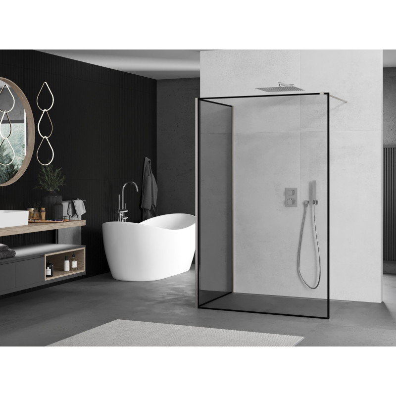 Mexen Kioto Душ стена Walk-in 140 x 110 см, черна рамка, четкан никел - 800-140-212-97-70-110