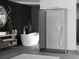 Mexen Kioto стена за душ кабина Walk-in 140 x 120 x 40 см, черен модел, бяла - 800-140-120-221-20-70-040