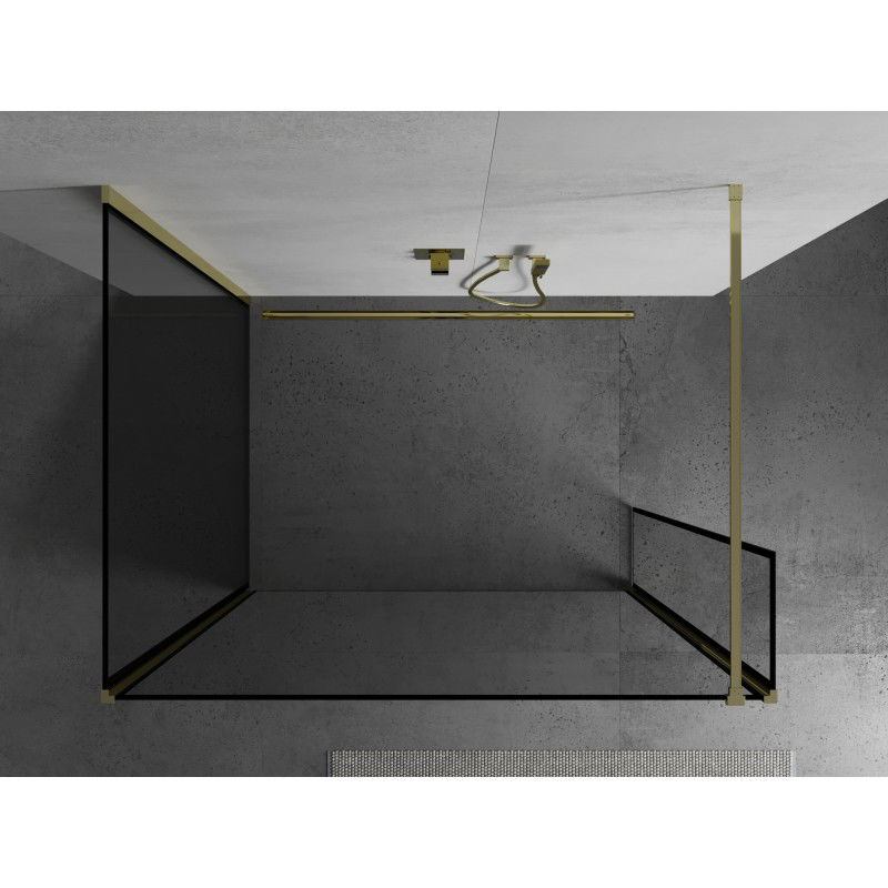 Mexen Kioto душ кабина Walk-in 130 x 80 x 30 cm, черна рамка, злато - 800-130-080-221-50-70-030