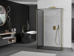 Mexen Kioto стена за душ Walk-in 140 x 100 x 40 см, черен модел, златен - 800-140-100-221-50-70-040