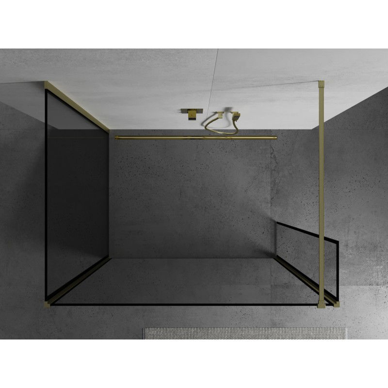 Mexen Kioto душ преграда Walk-in 140 x 120 x 40 cm, черна рамка, златно четкано - 800-140-120-221-55-70-040