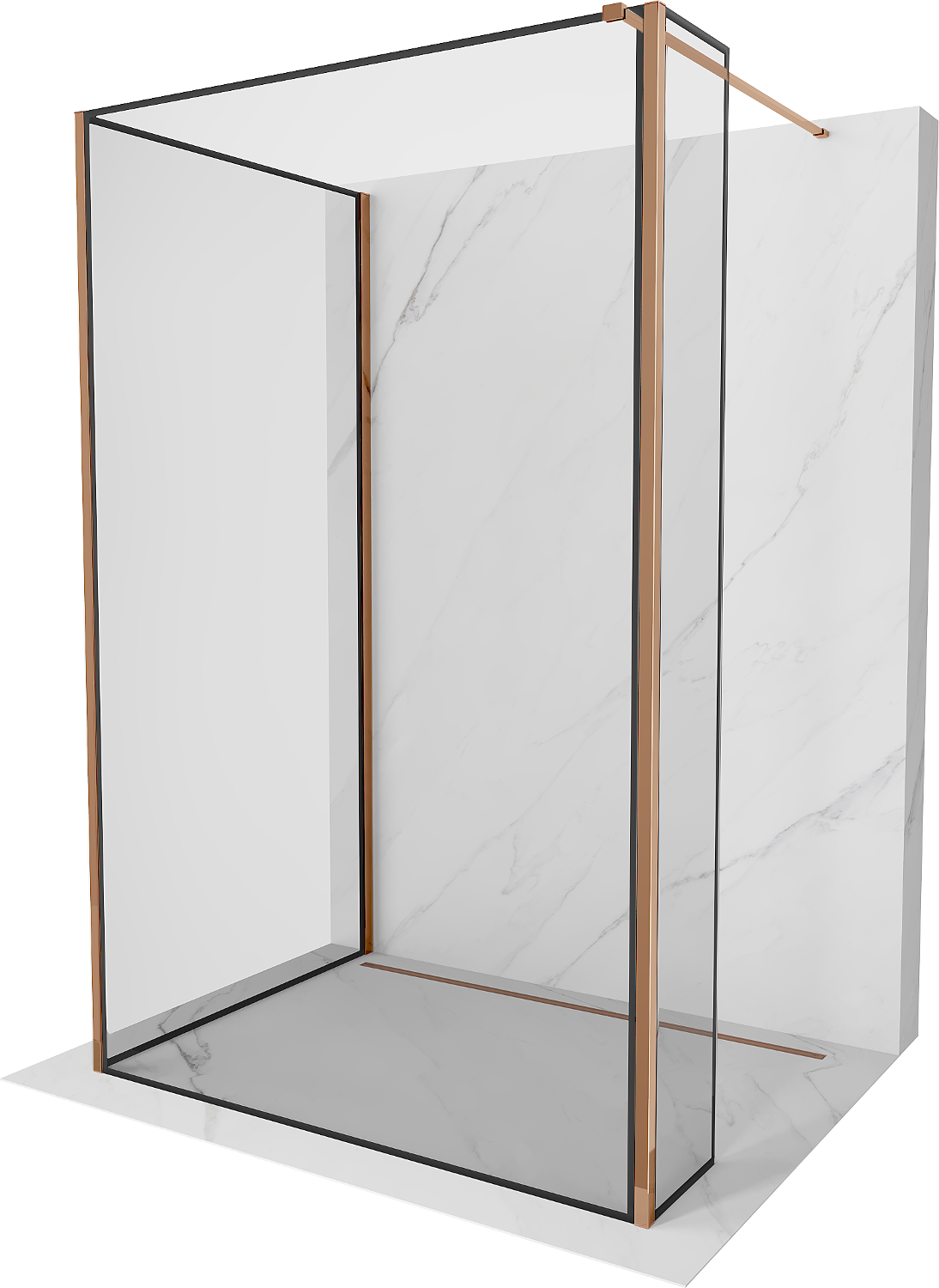 Mexen Kioto стена за душ Walk-in 100 x 90 x 30 cm, черен модел, розово злато - 800-100-090-221-60-70-030