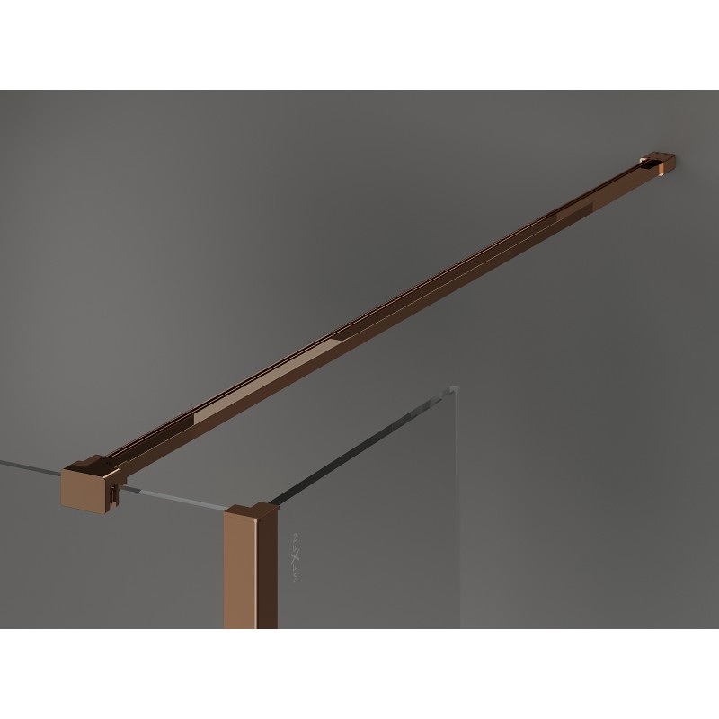 Mexen Kioto стена за душ Walk-in 130 x 90 x 30 cm, черна рамка, розово злато - 800-130-090-221-60-70-030