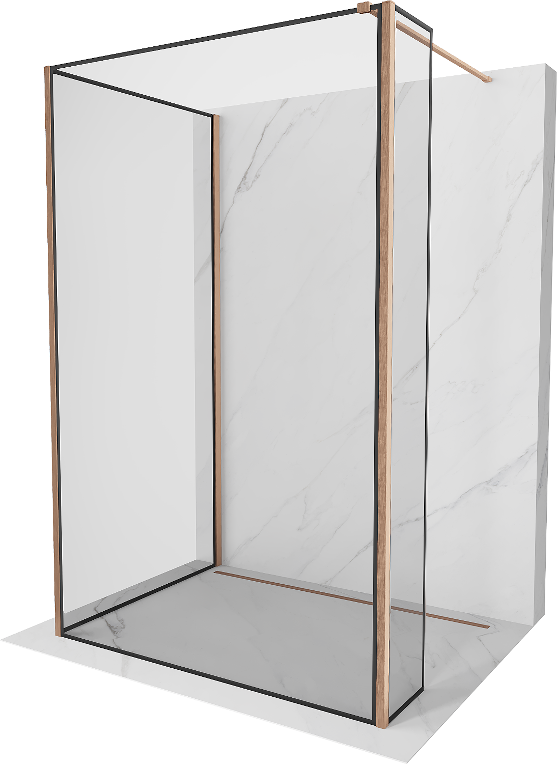 Mexen Kioto стена душ Walk-in 120 x 80 x 30 см, черен модел, четкан мед - 800-120-080-221-65-70-030