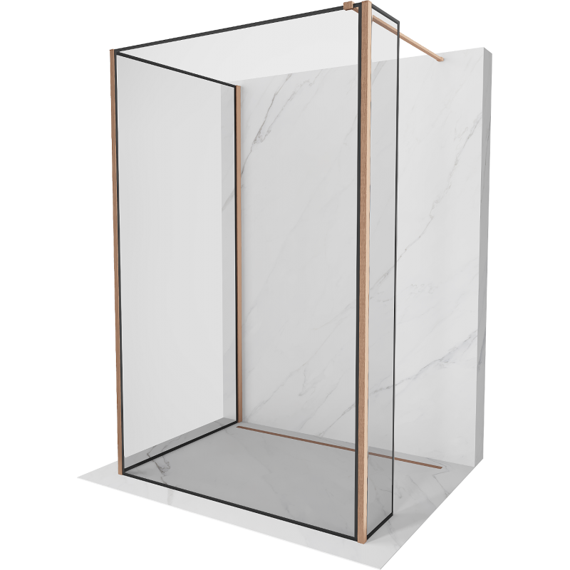Mexen Kioto стена за душ Walk-in 130 x 100 x 40 см, черен модел, четкан мед - 800-130-100-221-65-70-040