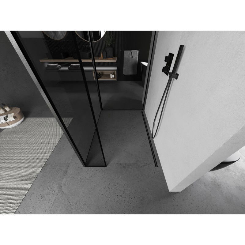 Mexen Kioto душ преграда Walk-in 120 x 90 x 30 cm, черна рамка, четка сив gun gray - 800-120-090-221-66-70-030