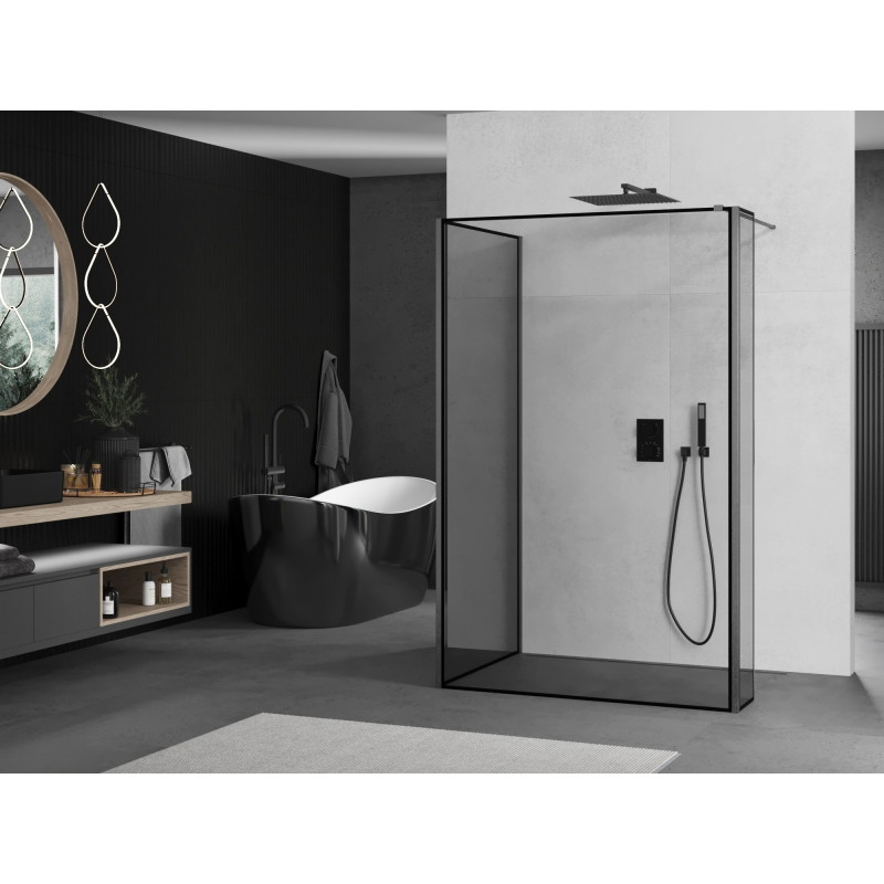 Mexen Kioto душ панел Walk-in 140 x 100 x 40 см, черна рамка, gun gray четка