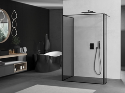 Mexen Kioto душ панел Walk-in 140 x 100 x 40 см, черна рамка, gun gray четка