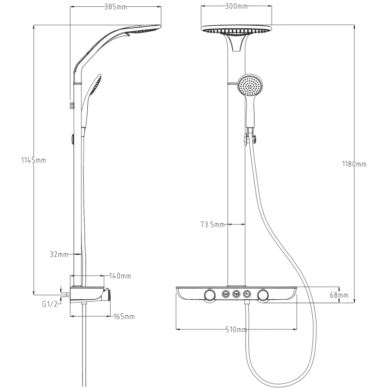 Mexen Bolt надземен душ комплект с душ глава и батерия, бял/златен - 78108-25