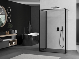 Mexen Kioto Душ стена Walk-in 120 x 80 x 40 см, черна рамка, черна - 800-120-080-221-70-70-040