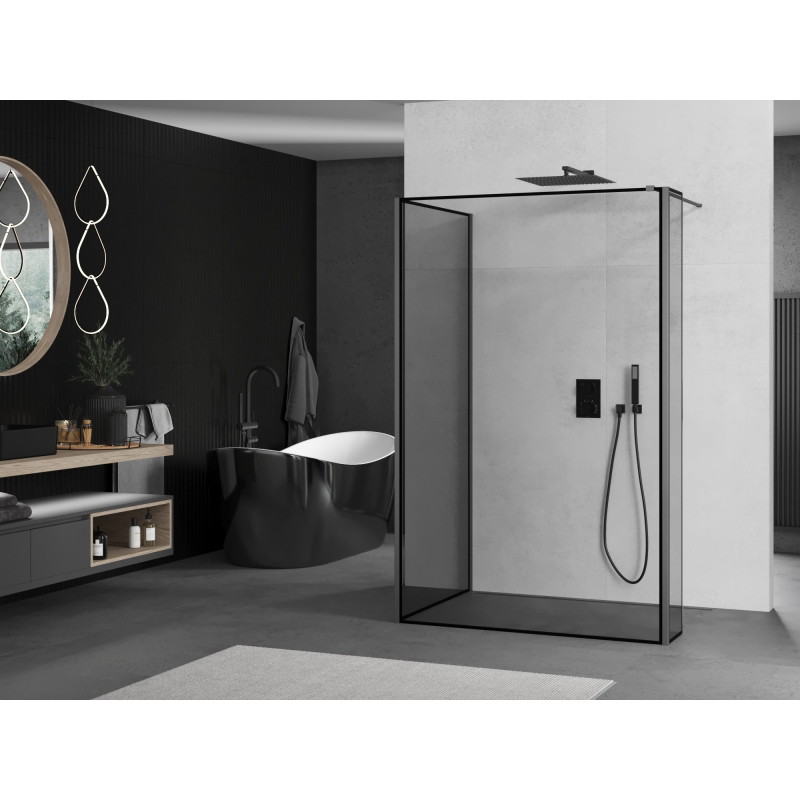 Mexen Kioto душ кабина Walk-in 90 x 80 x 30 см, черна рамка, gun metal - 800-090-080-221-95-70-030