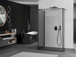 Mexen Kioto душ кабина Walk-in 90 x 80 x 30 см, черна рамка, gun metal - 800-090-080-221-95-70-030