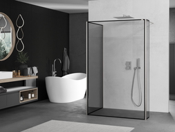 Mexen Kioto стена за душова Walk-in 140 x 100 x 40 см, черен модел, четкан никел - 800-140-100-221-97-70-040