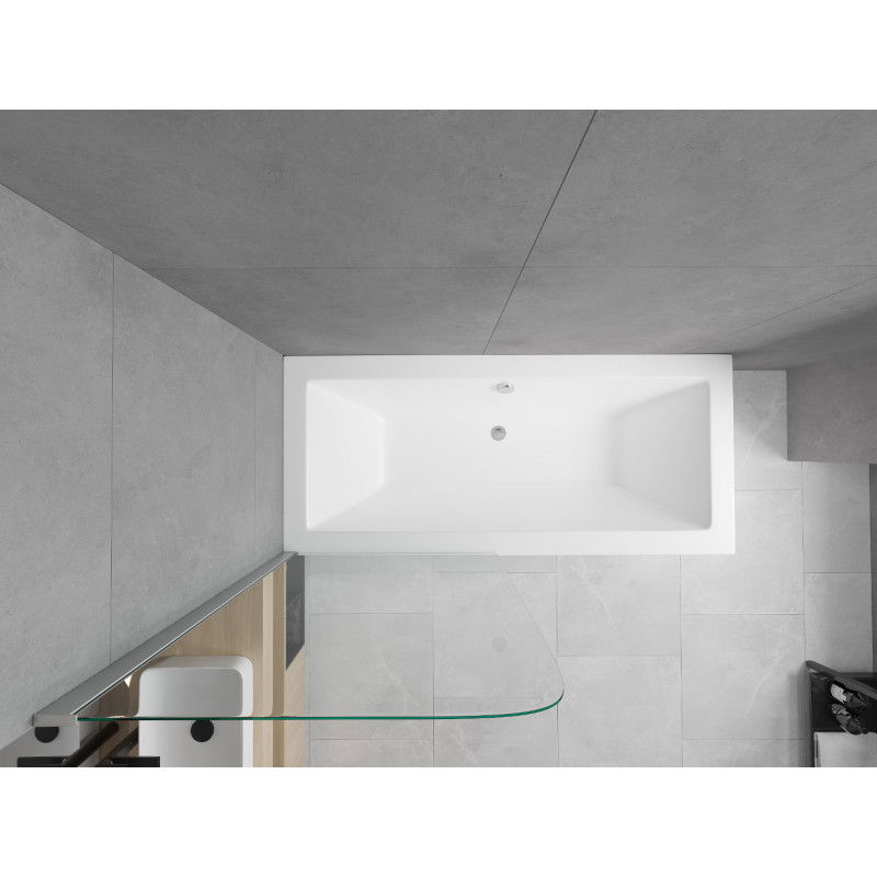 Mexen Cube правоъгълна вана 170 x 80 cm с обшивка и еднокрил параван 75 cm, прозрачна, хром - 550517080X9007510100