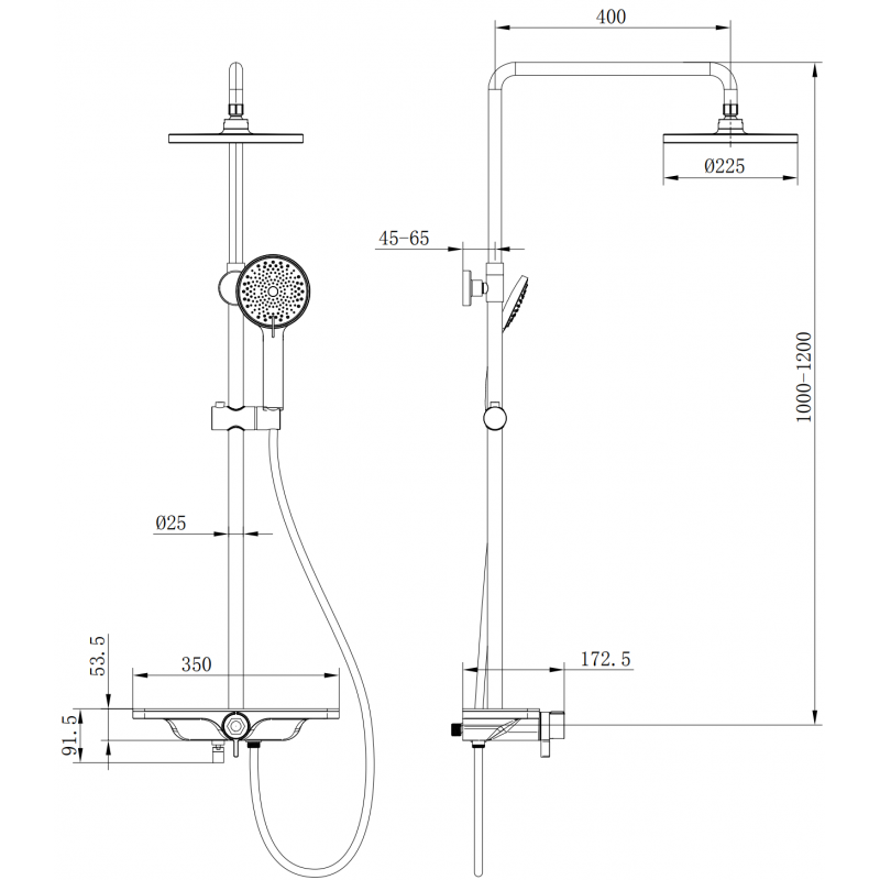 Mexen Frost надземен душ комплект с дъждовалка и батерия, черен - 78111-70