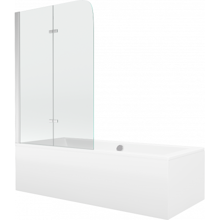 Mexen Cube правоъгълна вана 170 x 80 cm с облицовка и 2-крилен параван 80 cm, прозрачна, хром - 550517080X9008020100