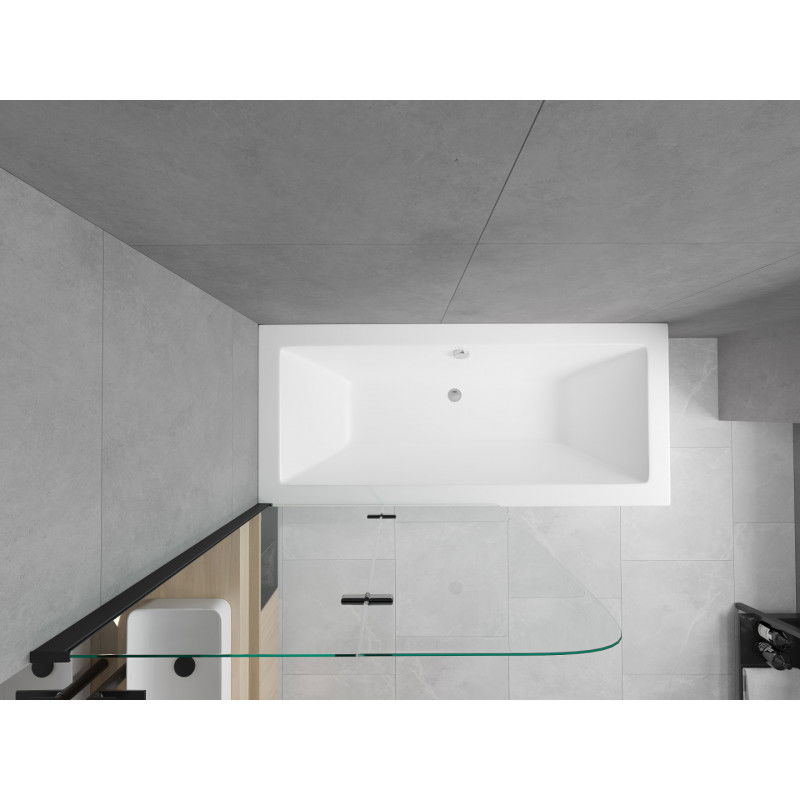Mexen Cube правоъгълна вана 170 x 80 см с обшивка и 2-крилен параван 100 см, прозрачен, черен - 550517080X9010027000