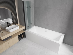 Mexen Cube правоъгълна вана 170 x 80 см с обшивка и 3-крилен параван 120 см,