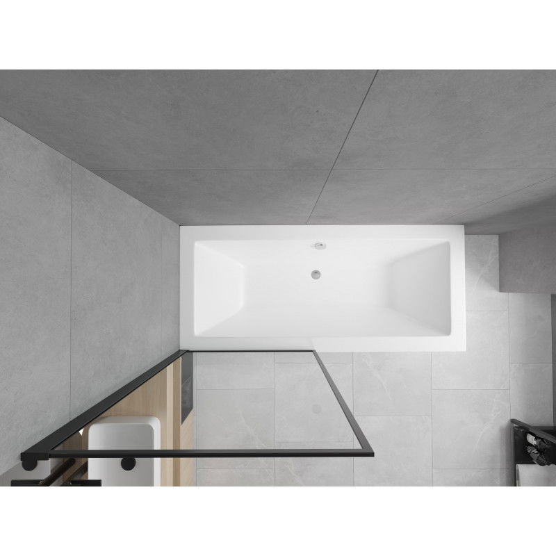 Mexen Cube правоъгълна вана 170 x 80 cm с корпус и еднокрилен параван 70 cm, черен модел - 550517080X9307017070