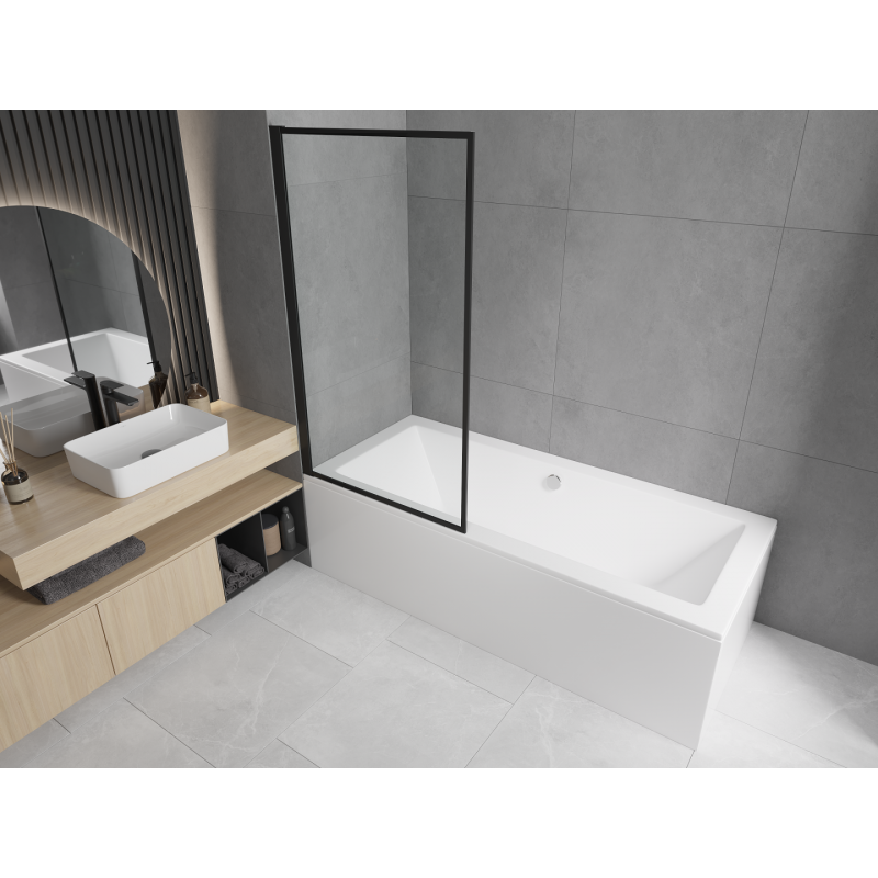 Mexen Cube правоъгълна вана 170 x 80 см с облицовка и еднокрилен параван 80 см, черен модел fix - 550517080X9308007070